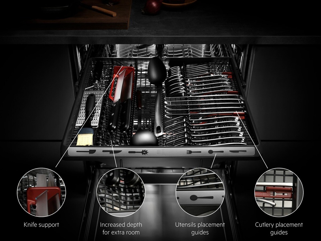 AEG FFB83816PM, lavavajillas, serie 9000, AirDry, 3 bandejas ComFortLift, inox, clase D