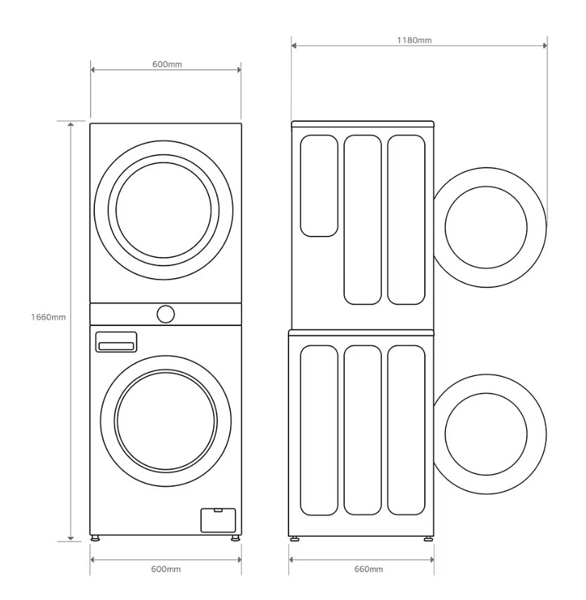 LG WT1210BBF, torre de lavado y secado, 2 en 1, Smart Pairing, TurboWash, 12/10kg, clase A/A+++
