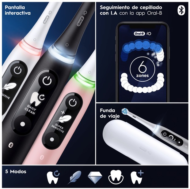 Oral-B iO 6s, cepillo eléctrico negro, Ultimate Clean, 2 recambios, 1 estuche de viaje