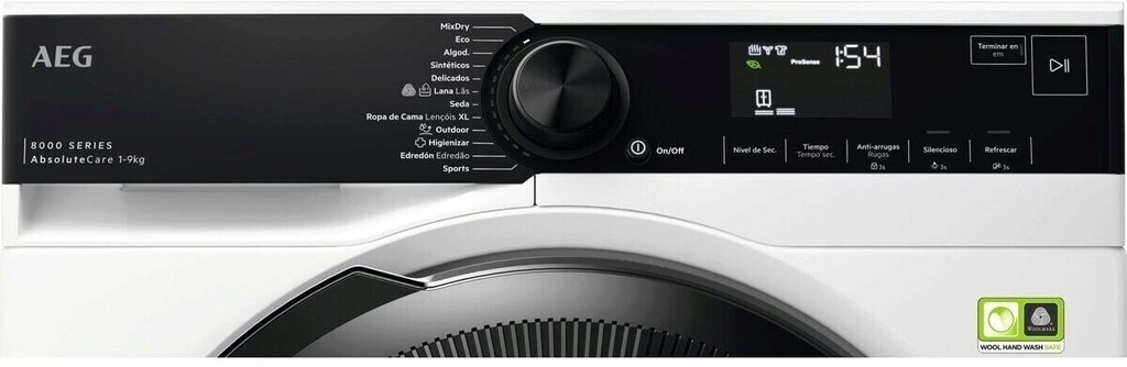 AEG TR839A4PB, secadora con bomba de calor, serie 8000, 9kg, AbsoluteCare, blanco, clase A+++