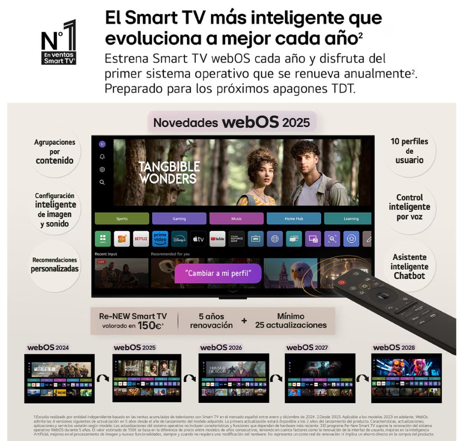 LG OLED97G54LW, TV OLED 97", 4K, 120Hz, procesador 4K IA α11 Gen2, Smart TV