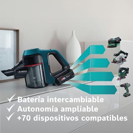 Bosch BSS71125AH, Aspiradora sin cable, Unlimited 7 Azul, 1 W, Depósito 0,3 l, Autonomía 35 min