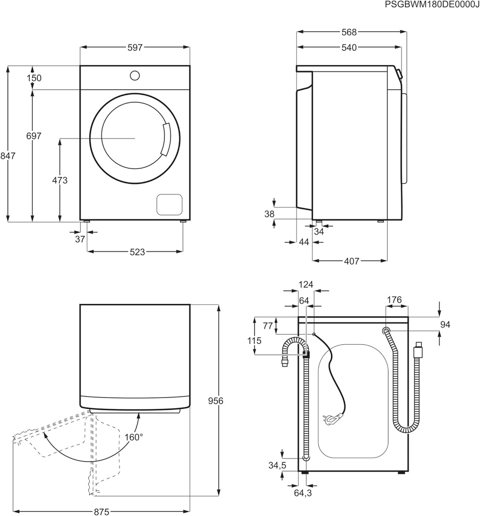 Electrolux EA2F6821CF, lavadora carga frontal, libre instalación, serie 500, 8kg, 1200rpm, AutoSense, blanco, clase A