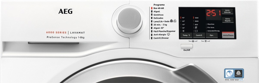 AEG LFA6I8275A, lavadora de carga frontal, 8kg, 1200rpm, motor invert, programa rápido, blanca/silver, clase A