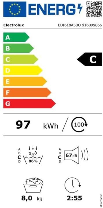 Electrolux EDI618A5BO, Secadora con bomba de calor serie 600 GentleCare de 8 kg