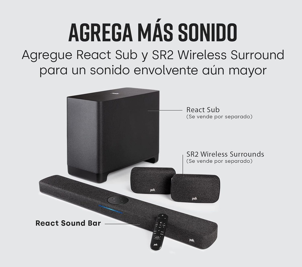 Polk, React, Barra de Sonido con bluetooth