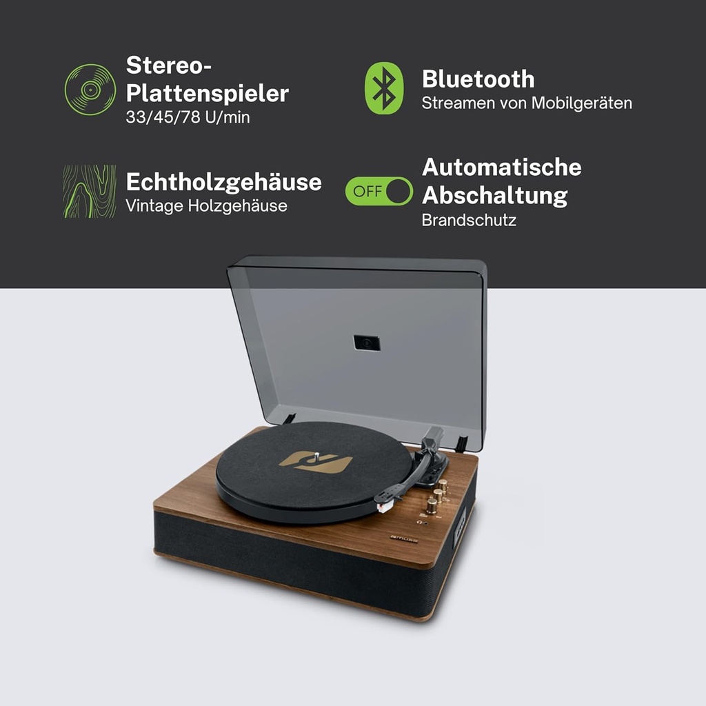 Tocadiscos - Muse MT-106 BT, Bluetooth, USB, RCA, 2x5 W Madera
