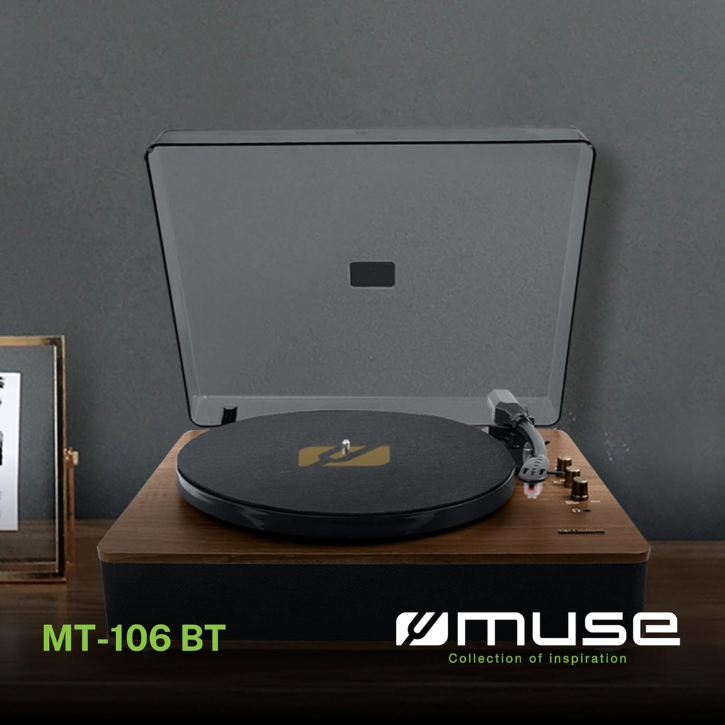 Tocadiscos - Muse MT-106 BT, Bluetooth, USB, RCA, 2x5 W Madera
