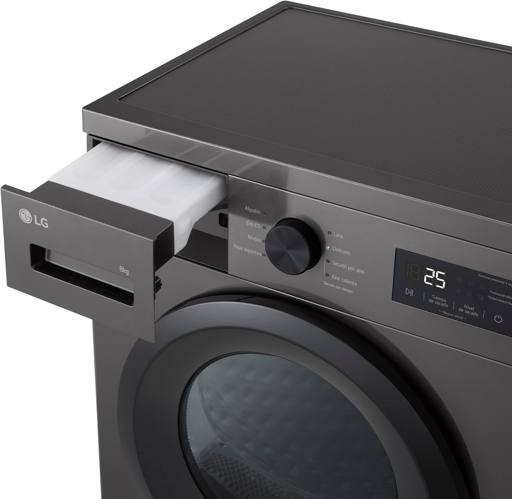 LG RHA1008NDK Secadora 8kg, D, con Bomba de calor , Negro grafito silver, Serie 100