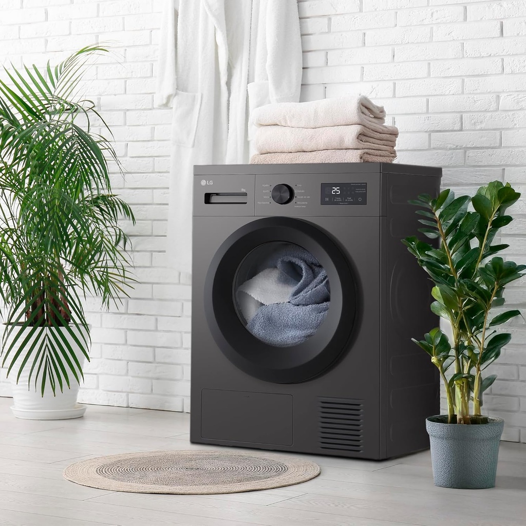 LG RHA1008NDK Secadora 8kg, D, con Bomba de calor , Negro grafito silver, Serie 100