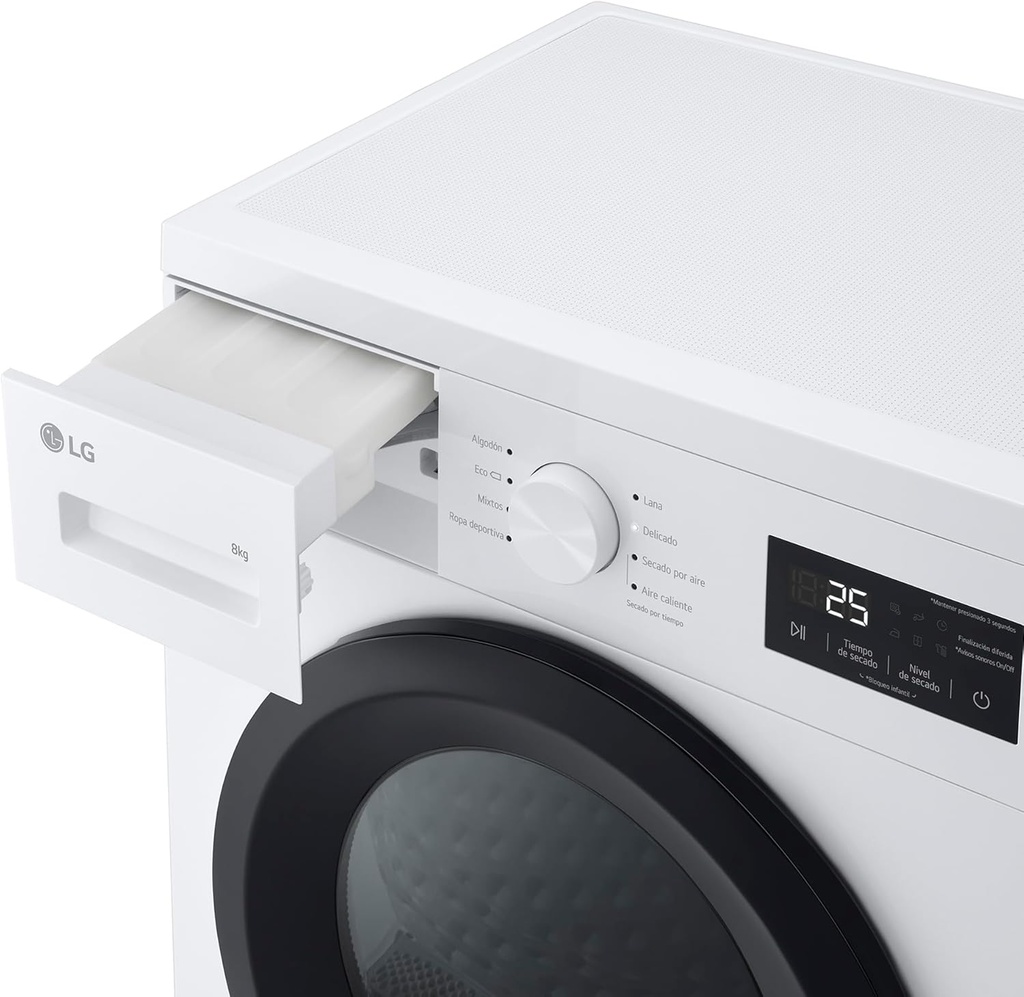 LG RHA1008NWK Secadora 8kg, D, con Bomba de calor, Blanca, Serie 100