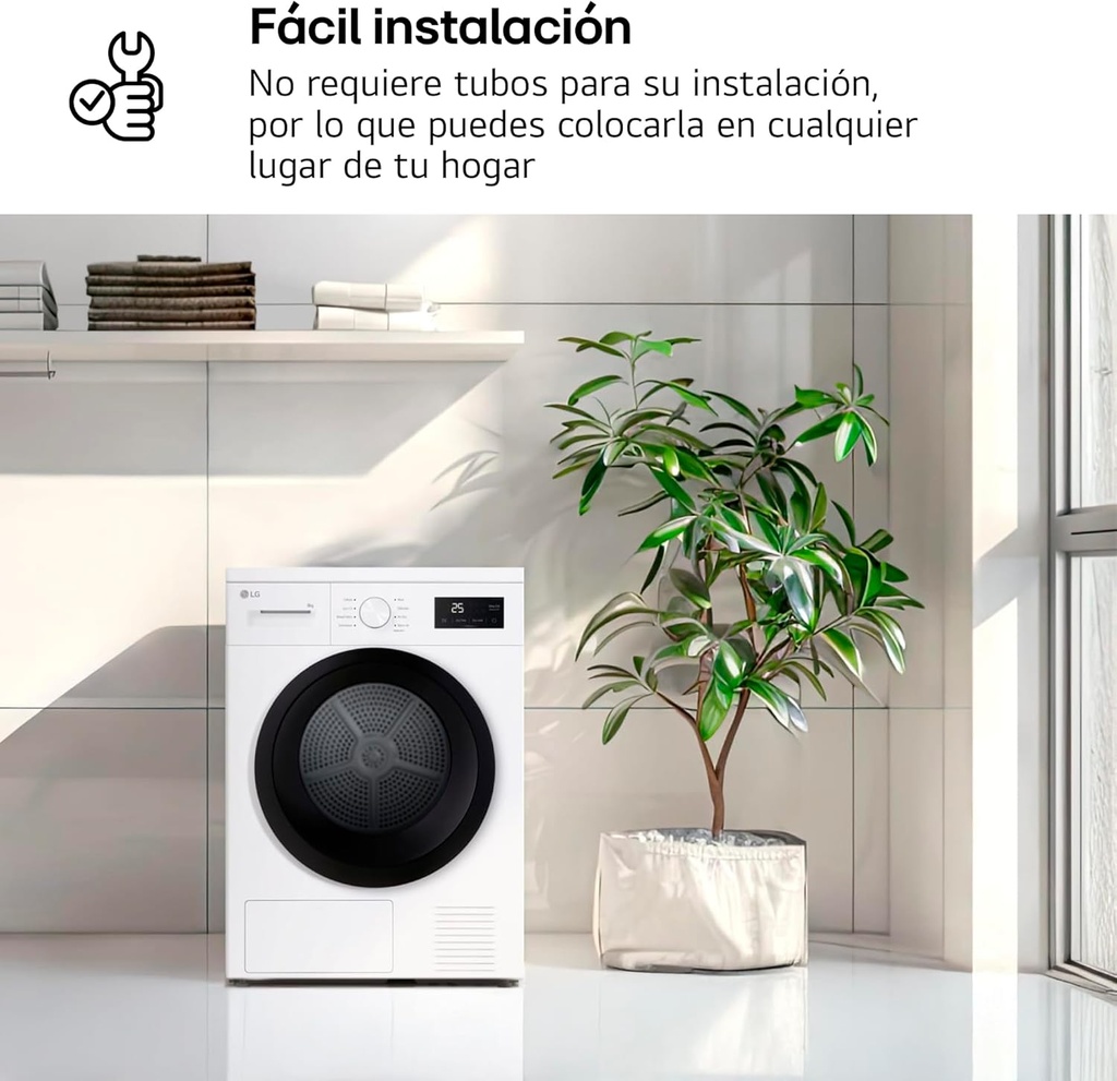 LG RHA1008NWK Secadora 8kg, D, con Bomba de calor, Blanca, Serie 100