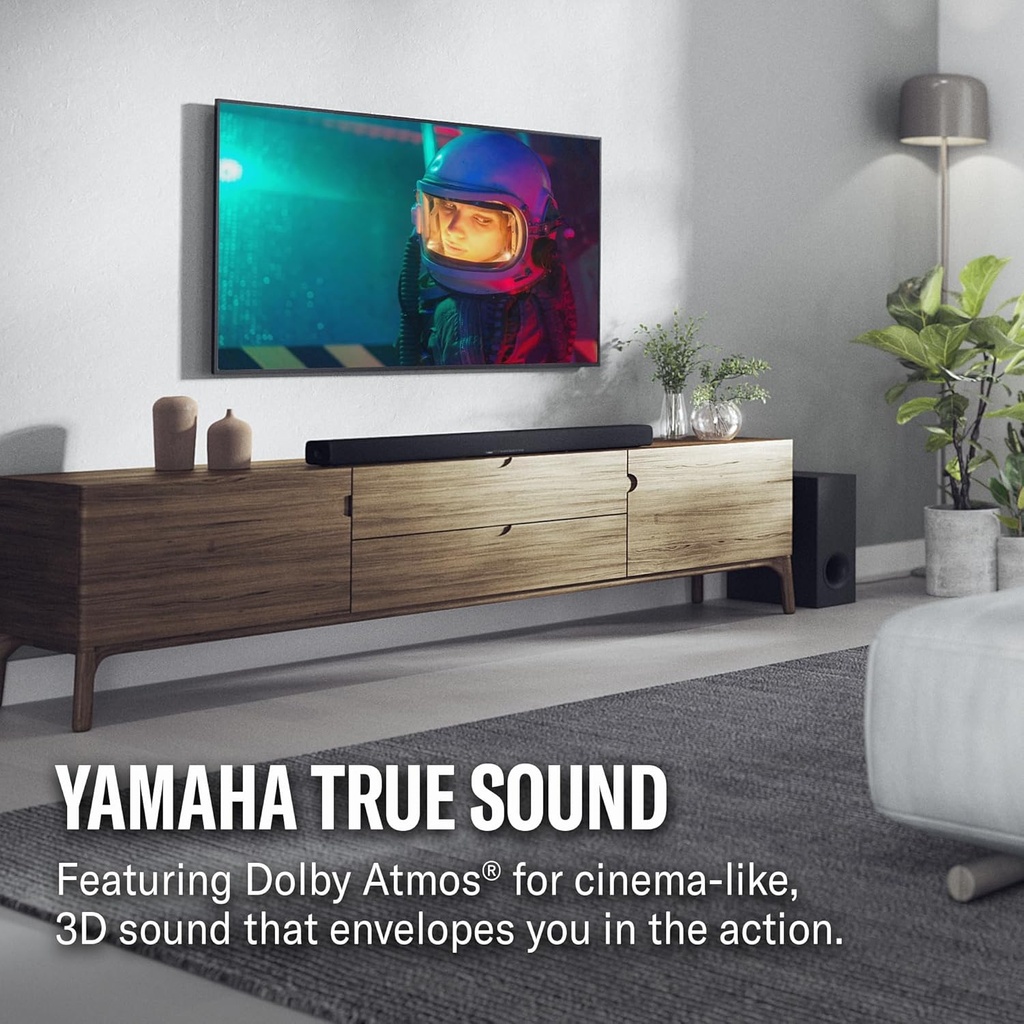 Yamaha SR-X50A, Barra de Sonido True X Bar 50A con Dolby Atmos, subwoofer inalámbrico y Alexa Incorporado, Negro