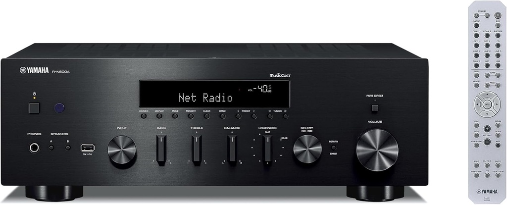 Yamaha R-N600 A, Receptor de canales Hi-Fi, con MusicCast y streaming inalámbrico, audio de alta resolución, SABRE DAC y Pure Audio Fidelity