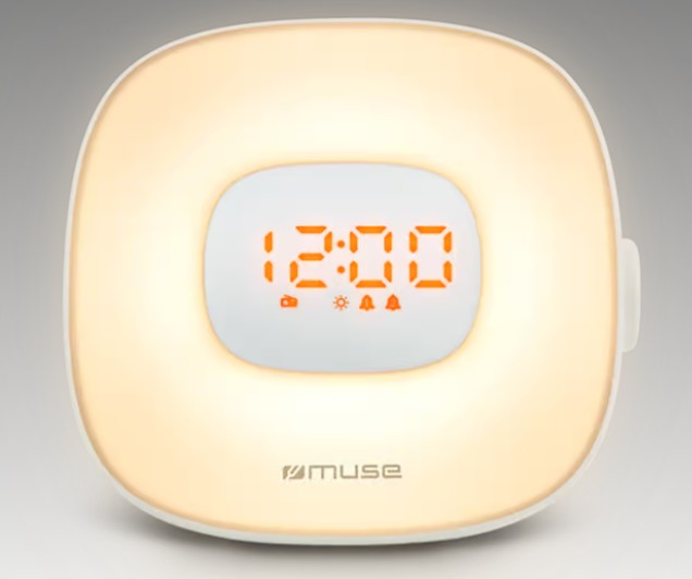 Muse ML-198 CR, Radio despertador con sonidos de la naturaleza, Radio FM digital con 20 presintonías, Luz ambiente multicolor, Radio o zumbador, Pantalla LED, Doble alarma