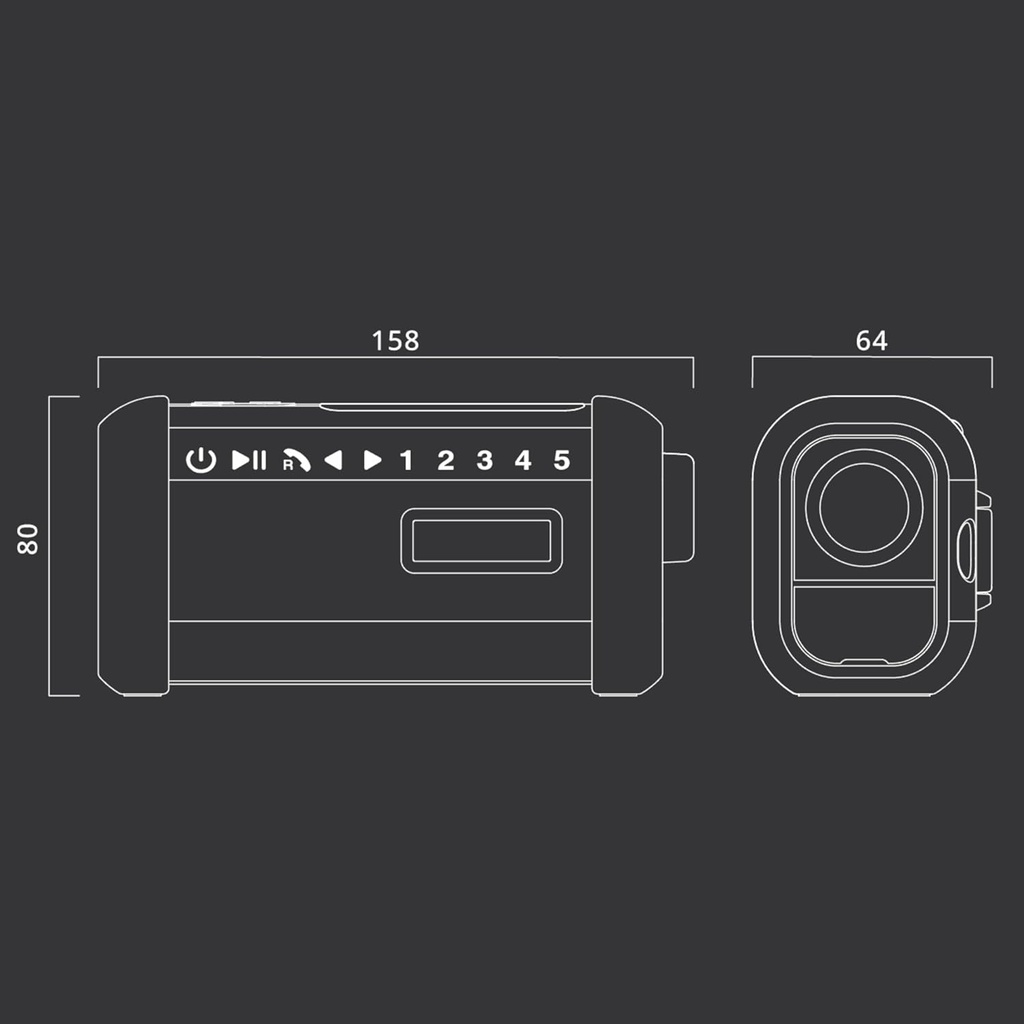 Muse MH 08 MB, Radio portátil con Bluetooth, Carga mediante dinamo y solar, Luz LED, Posibilidad de par estéreo, 5 presintonías de radio digital, Micrófono para manos libres, IP64, Sirena, Reloj, 6h de autonomía, NFC