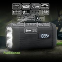 Muse MH 08 MB, Radio portátil con Bluetooth, Carga mediante dinamo y solar, Luz LED, Posibilidad de par estéreo, 5 presintonías de radio digital, Micrófono para manos libres, IP64, Sirena, Reloj, 6h de autonomía, NFC