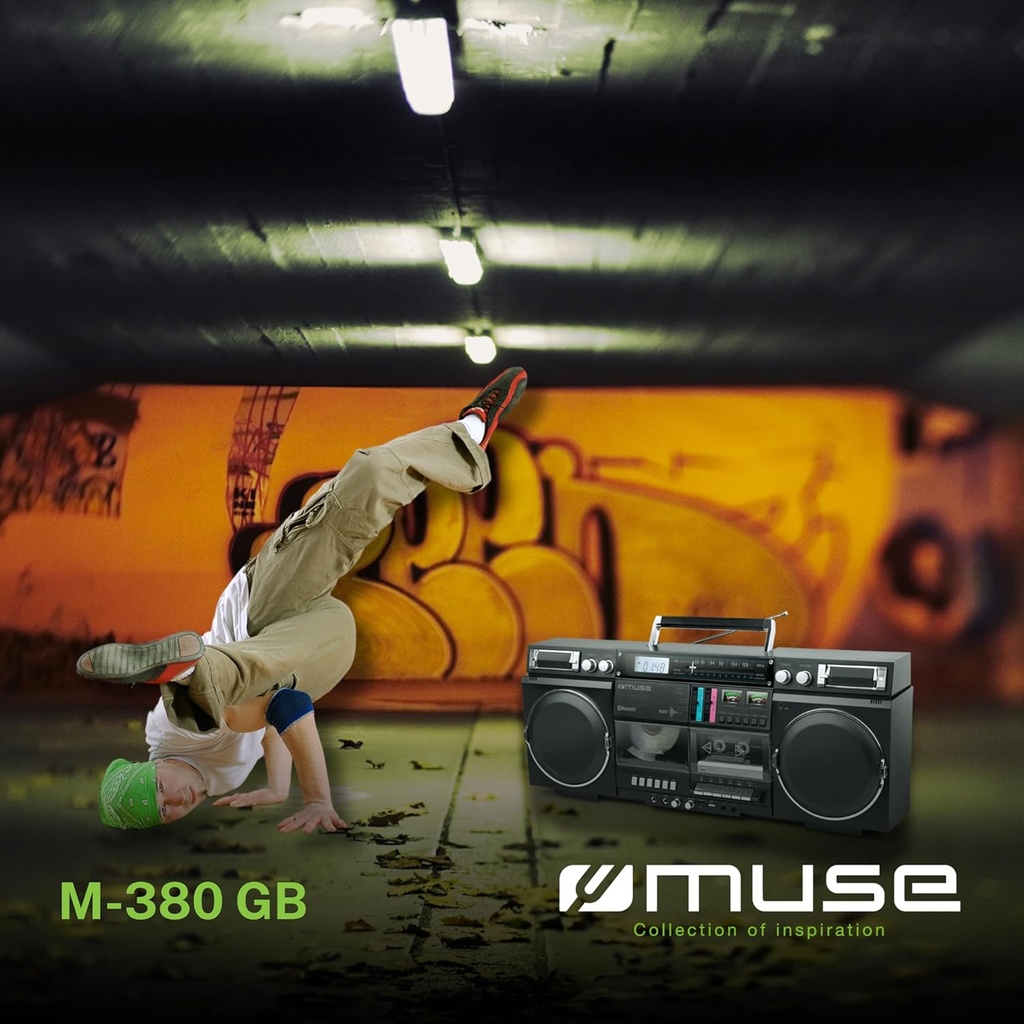 Muse M-380 GB, reproductor CD, cassette, radio FM/MW, Bluetooth, 80W, negro