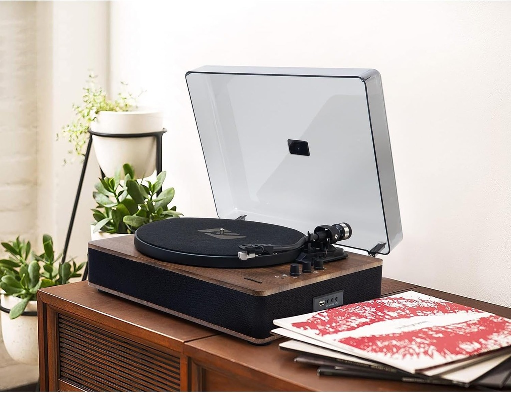 Muse MT-107 BTO, Giradiscos estéreo, 3 velocidades 33/45/78 RPM, Bluetooth, USB, Conmutador auto-apagado, Entrada auxiliar mini-jack, 2 altavoces integrados