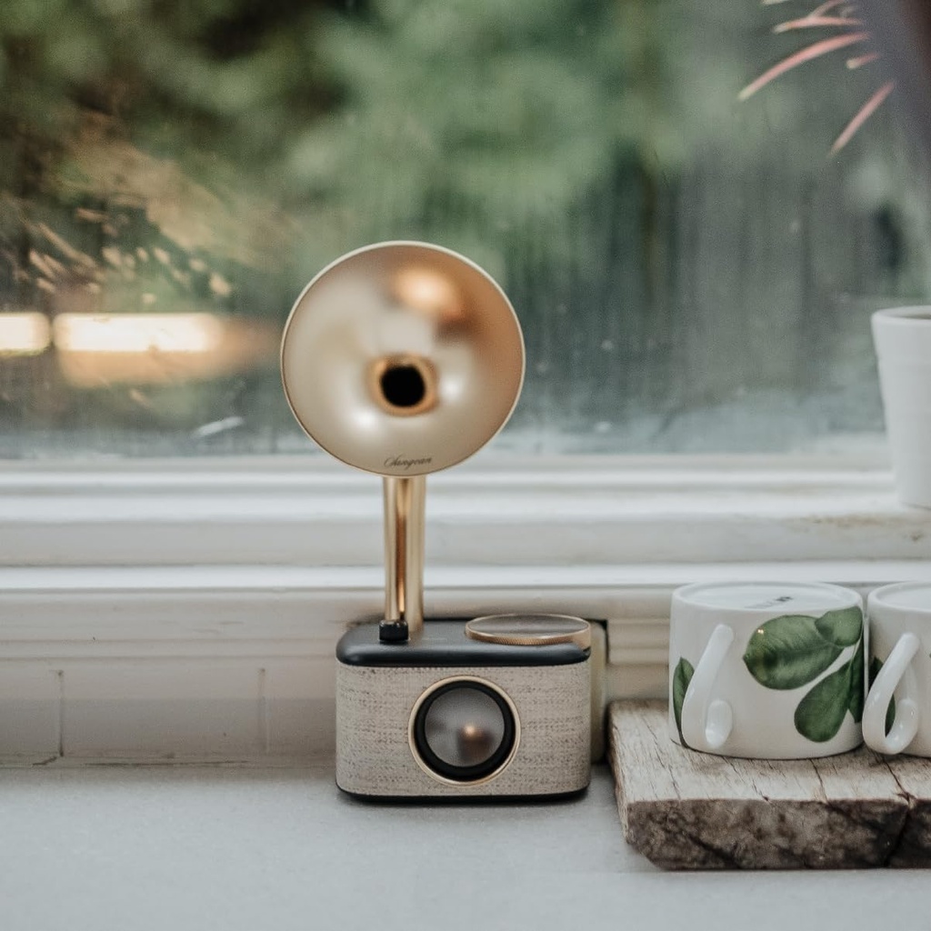 Sangean CP-100D, Radio DAB+ / FM-RDS / Bluetooth / AUX, Radio con diseño de gramófono, Controles digitales, 20 presintonías (10 DAB / 10 FM), Batería recargable, Color Black-Gold