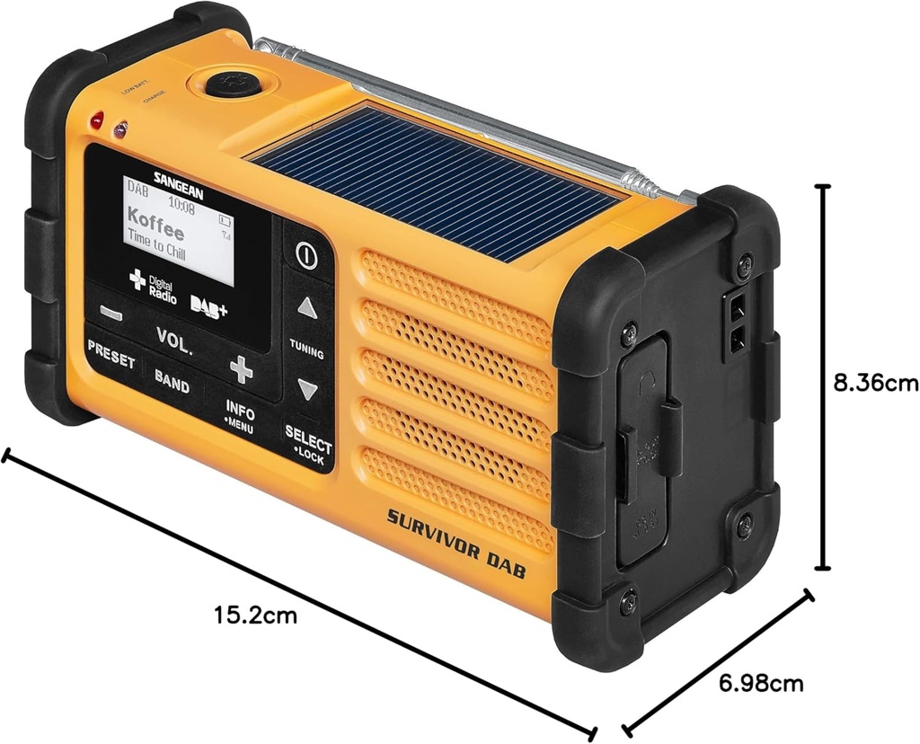 Sangean MMR-88 DAB, radio de emergencia con manivela y carga solar, DAB+ / FM, camuflaje