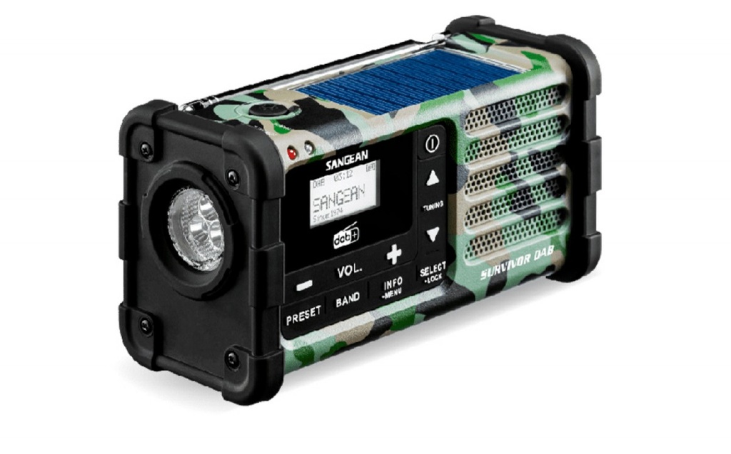Sangean MMR-88 DAB-C, radio de emergencia con manivela y carga solar, DAB+ / FM, verde