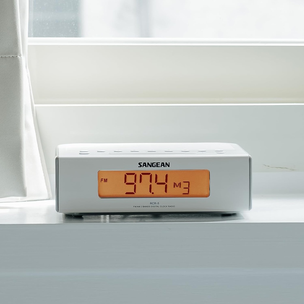 Sangean RCR-5, radio despertador, AM/FM, temporizador de alarma dual