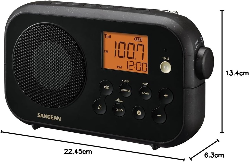 Sangean PR-D12BT, radio portátil, Bluetooth, Am/FM con sintonización digital y alerta meteorológica