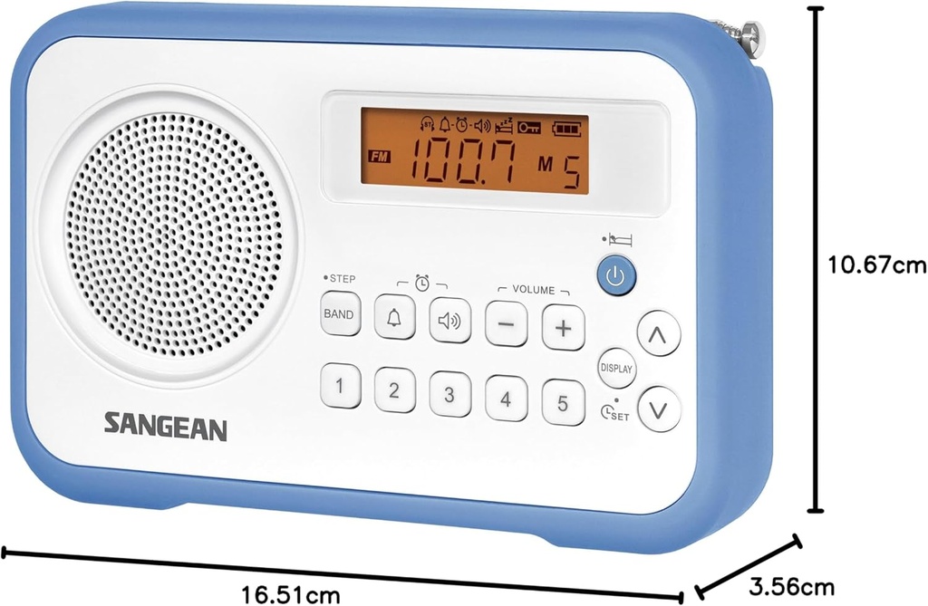 Sangean PR-D18, radio portátil AM / FM, sintonización digital, blanca azul