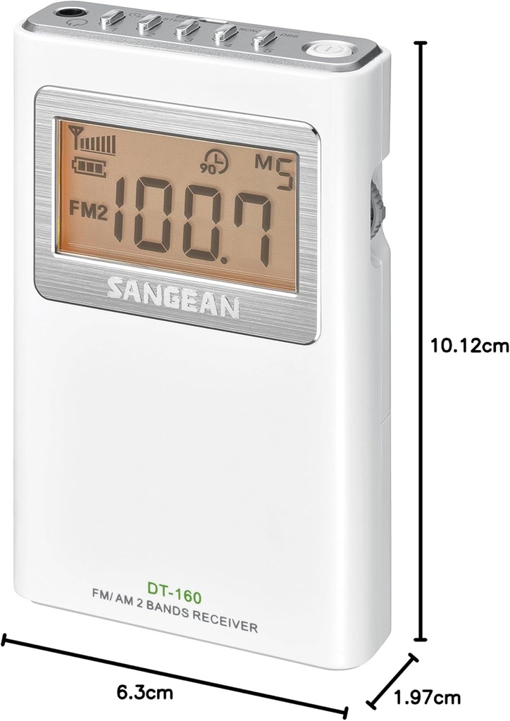 Sangean DT-160, radio de bolsillo, AM / FM estéreo, blanca