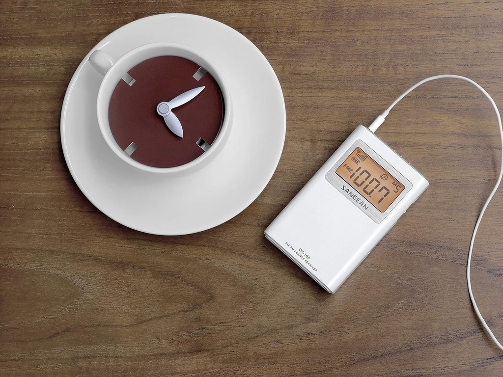 Sangean DT-160, radio de bolsillo, AM / FM estéreo, blanca