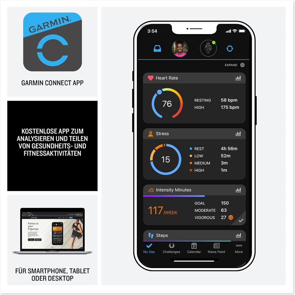 Reloj Garmin Venu 3, GPS, Funciones de salud y forma física, Batería hasta 14 días, Resistente al agua 50 metros