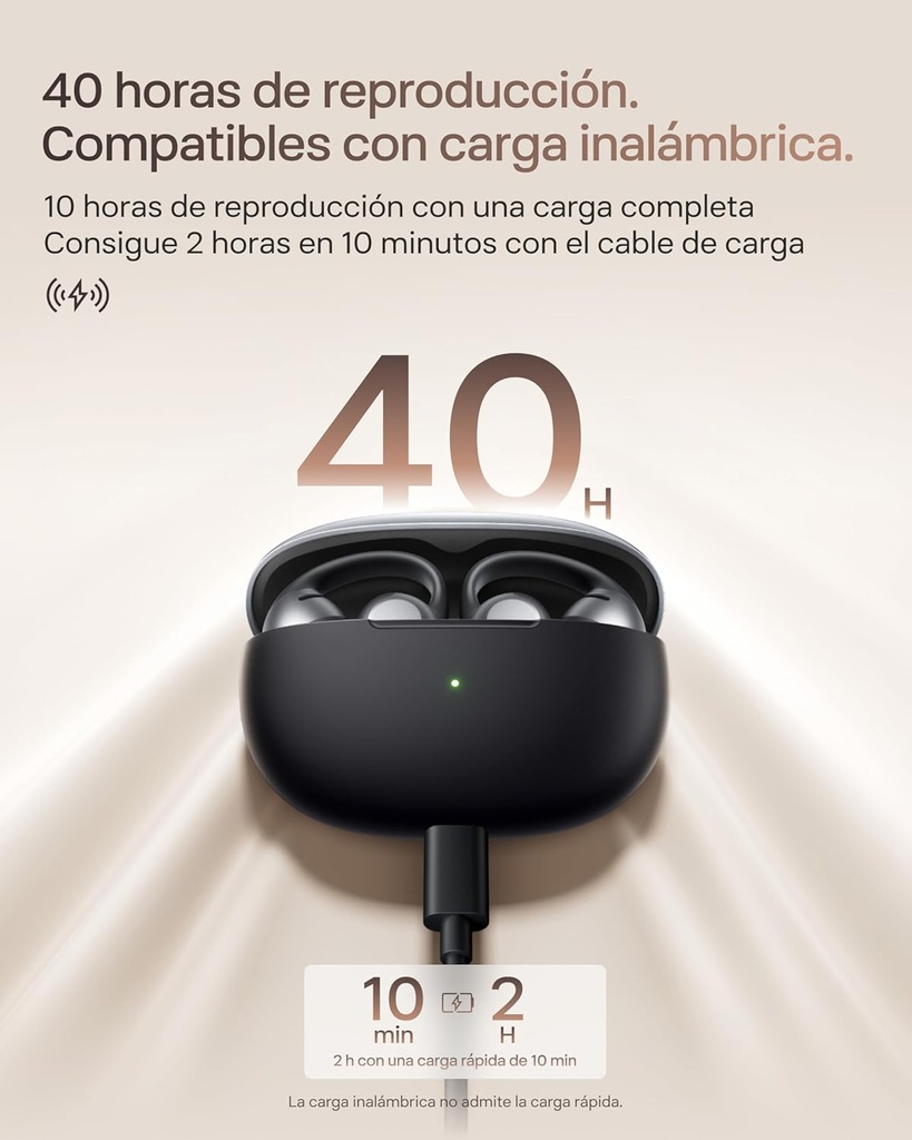 Auriculares Inalámbricos Bluetooth 5.4, Audifonos Deportivos Abiertos Clip, Dolby Audio Premium 6,5g, Open Ear, 40H de Batería, 4 Mics, Cancelación Ruido