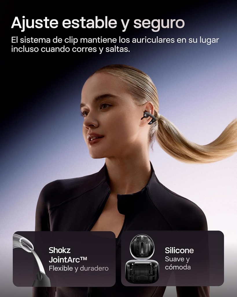 Auriculares Inalámbricos Bluetooth 5.4, Audifonos Deportivos Abiertos Clip, Dolby Audio Premium 6,5g, Open Ear, 40H de Batería, 4 Mics, Cancelación Ruido