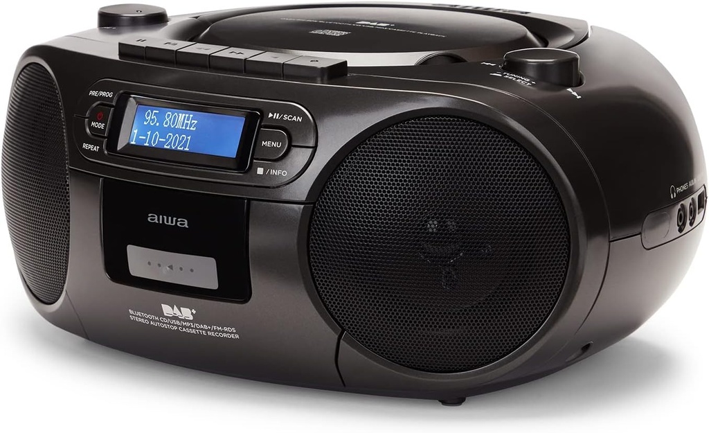 Aiwa BBTC-660DAB/BK: Radio Cassette Portátil con CD, Bluetooth y USB, Grabador de Cassettes, RDS, FM PLL, Dab+, Mando a Distancia