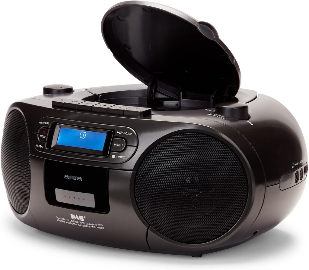 Aiwa BBTC-660DAB/BK: Radio Cassette Portátil con CD, Bluetooth y USB, Grabador de Cassettes, RDS, FM PLL, Dab+, Mando a Distancia
