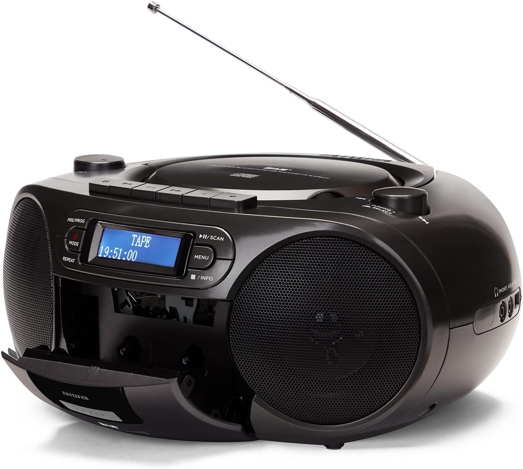 Aiwa BBTC-660DAB/BK: Radio Cassette Portátil con CD, Bluetooth y USB, Grabador de Cassettes, RDS, FM PLL, Dab+, Mando a Distancia