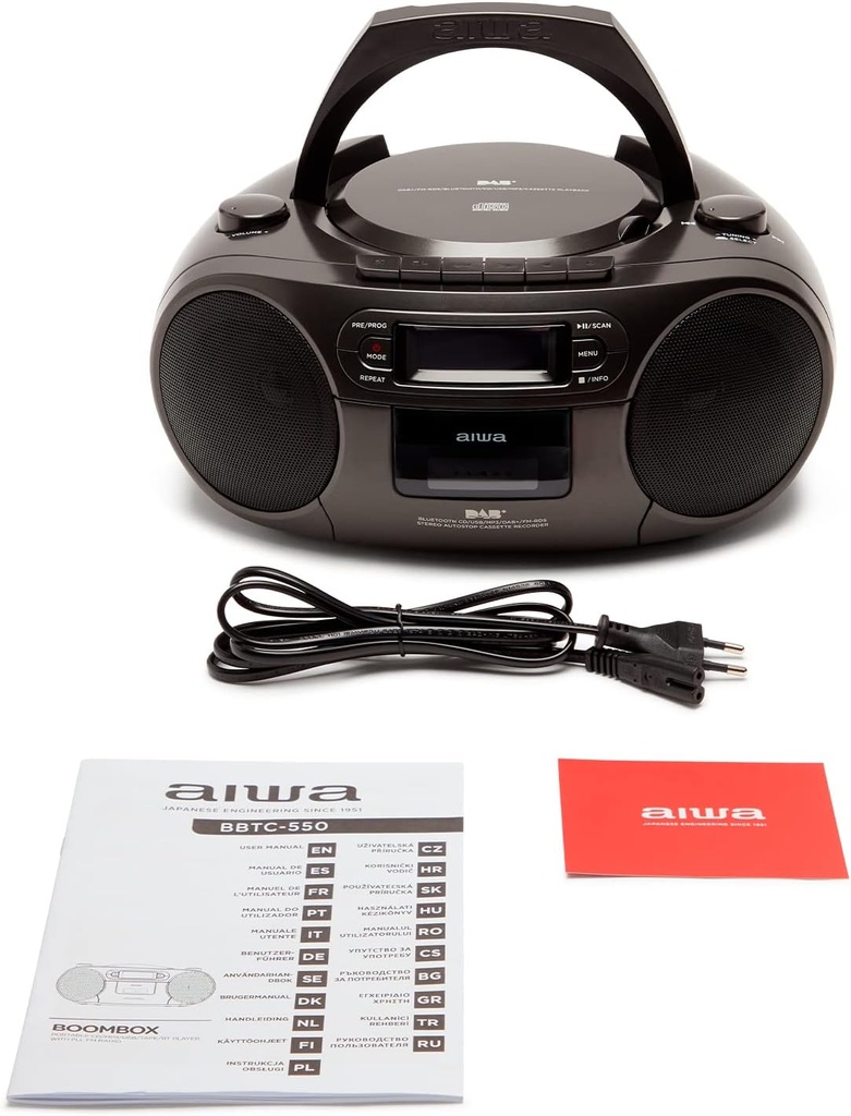 Aiwa BBTC-660DAB/BK: Radio Cassette Portátil con CD, Bluetooth y USB, Grabador de Cassettes, RDS, FM PLL, Dab+, Mando a Distancia