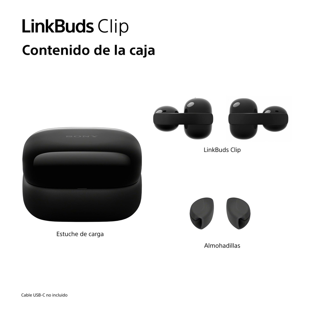 Sony LinkBuds WFLC900B Clip de estilo abierto, cómodo diseño con clip, 3 modos de escucha, IPX4, llamadas nítidas, 37 horas de batería, asistente de voz con IA, control táctil, iOS y Android