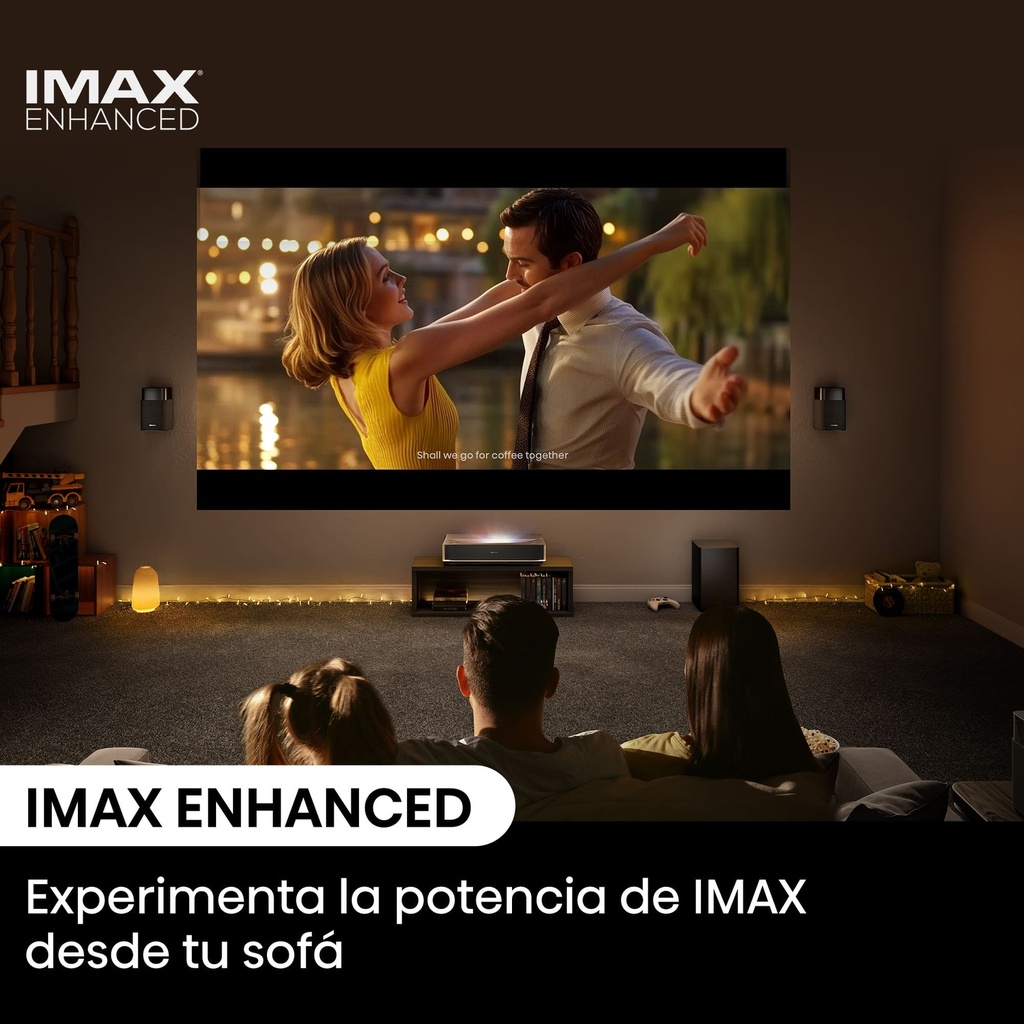 Proyector Laser Tricroma UHD 4K Smart TV Tiro corto, 80 a 150 pulgadas, 2500 Lumenes, Dolby Atmos, Dolby Vision