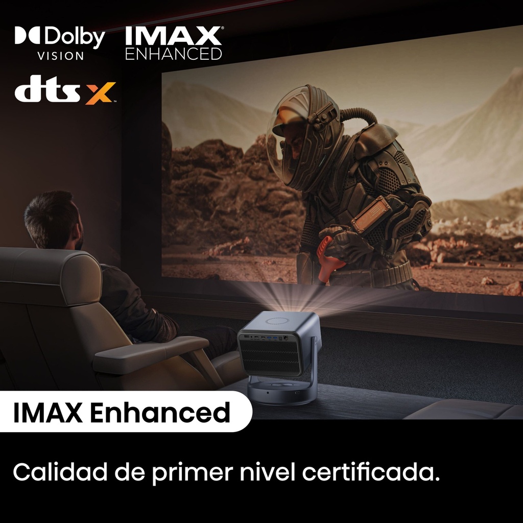 Mini Proyector Smart Tricroma UHD 4K, 65 a 300 pulgadas, 3000 Lumenes, Dolby Atmos, Dolby Vision, IMAX enhanced, HDR