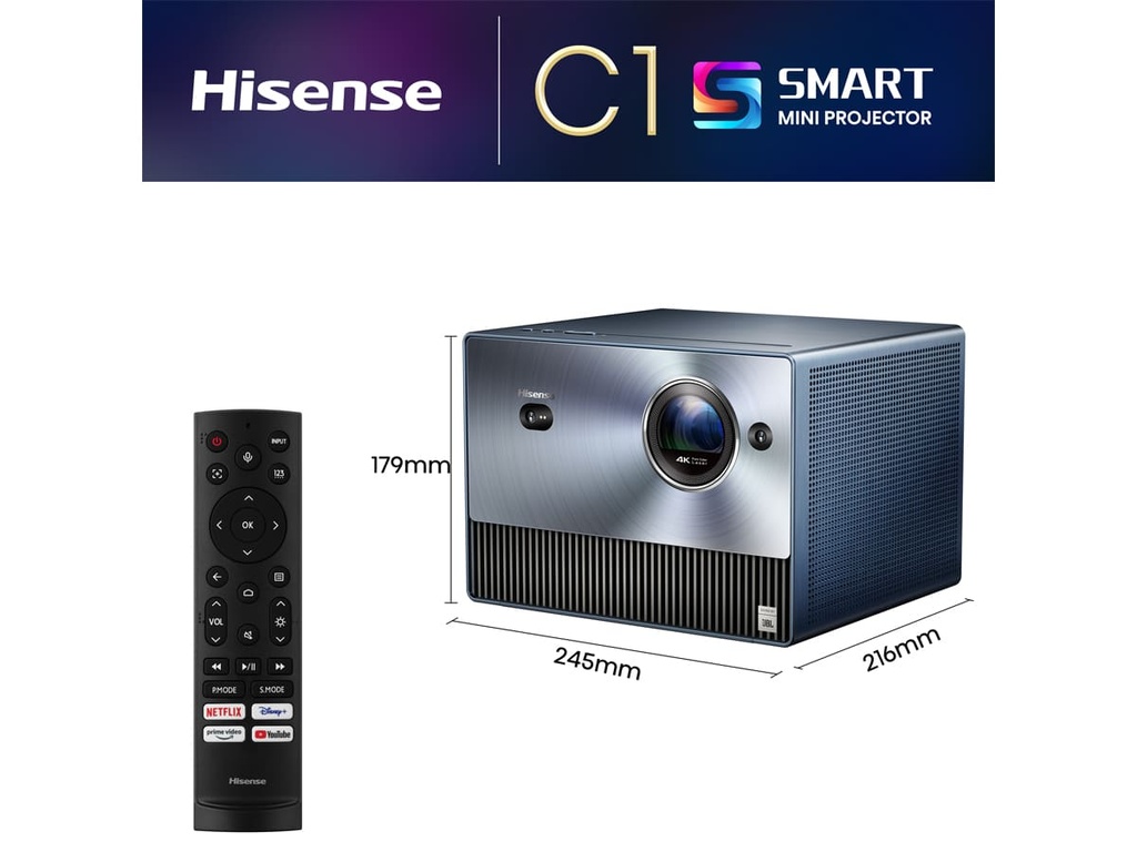 Mini Proyector Smart tV, Tricroma UHD 4K, 65 a 300 pulgadas, 1600 Lumenes, Dolby Vision-Atmos, Audio JBL,