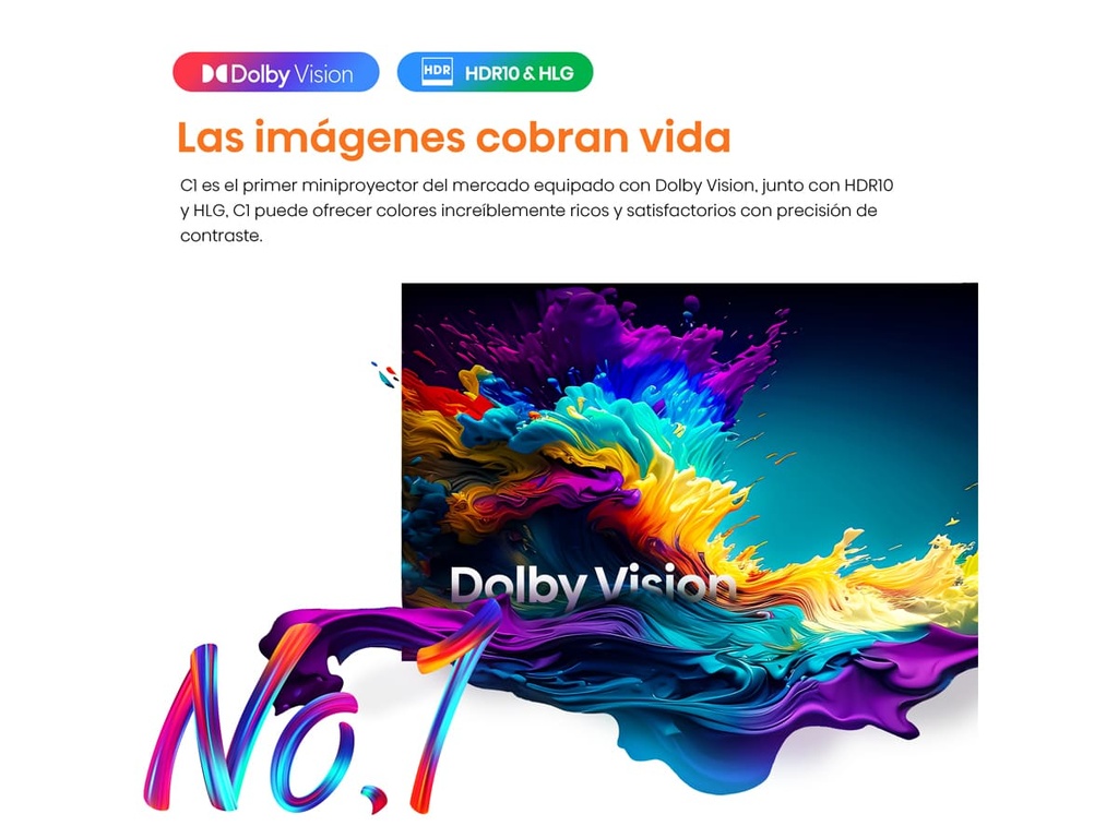 Mini Proyector Smart tV, Tricroma UHD 4K, 65 a 300 pulgadas, 1600 Lumenes, Dolby Vision-Atmos, Audio JBL,