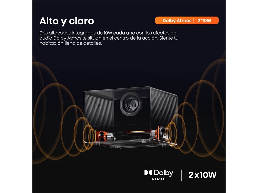 Mini Proyector Smart tV, Tricroma UHD 4K, 65 a 300 pulgadas, 1600 Lumenes, Dolby Vision-Atmos, Audio JBL,