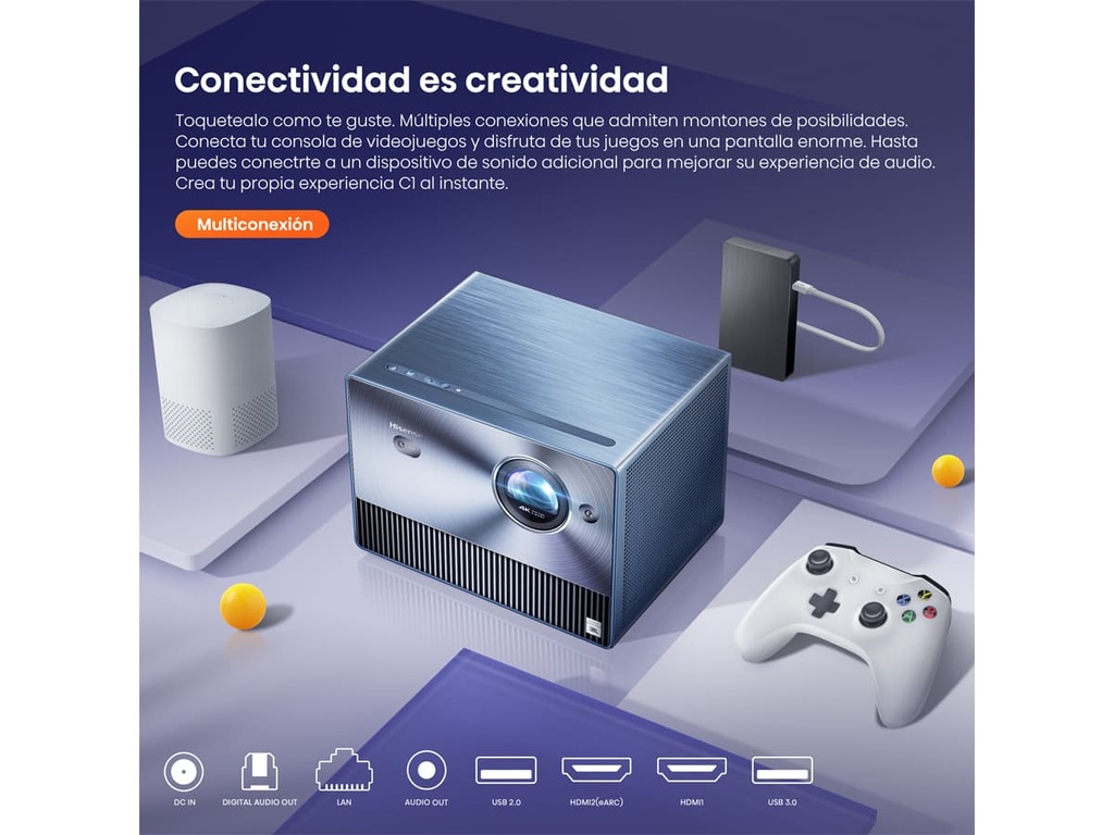 Mini Proyector Smart tV, Tricroma UHD 4K, 65 a 300 pulgadas, 1600 Lumenes, Dolby Vision-Atmos, Audio JBL,