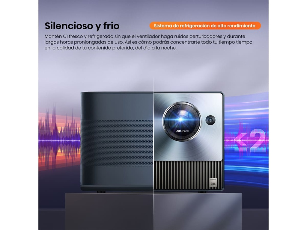 Mini Proyector Smart tV, Tricroma UHD 4K, 65 a 300 pulgadas, 1600 Lumenes, Dolby Vision-Atmos, Audio JBL,