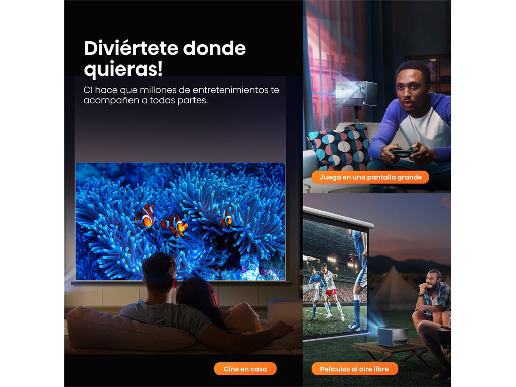 Mini Proyector Smart tV, Tricroma UHD 4K, 65 a 300 pulgadas, 1600 Lumenes, Dolby Vision-Atmos, Audio JBL,