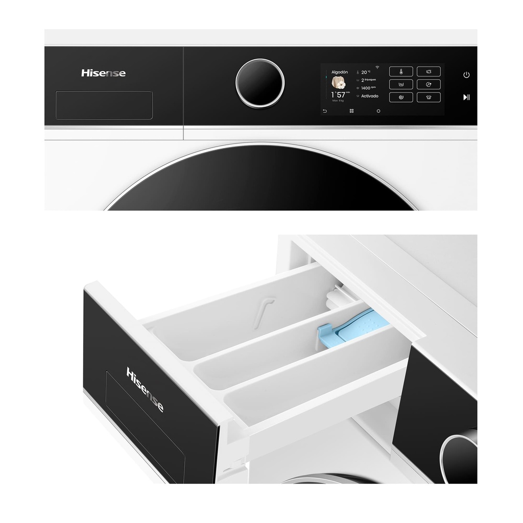 Hisense WF5I9043BWFS, lavadora de carga frontal, 9KG, fondo reducido, clase A - 10%, 1400RPM