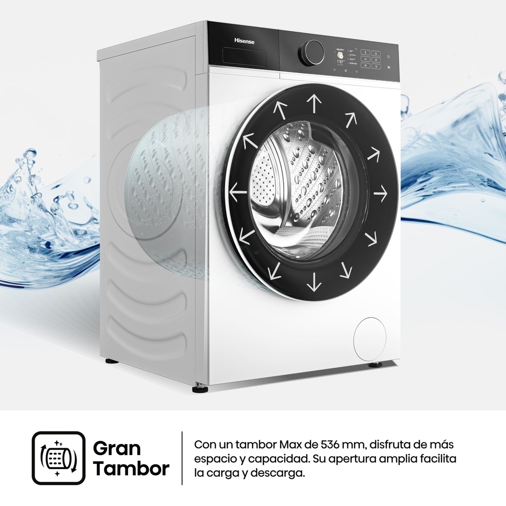 Hisense WF5I9043BWFS, lavadora de carga frontal, 9KG, fondo reducido, clase A - 10%, 1400RPM