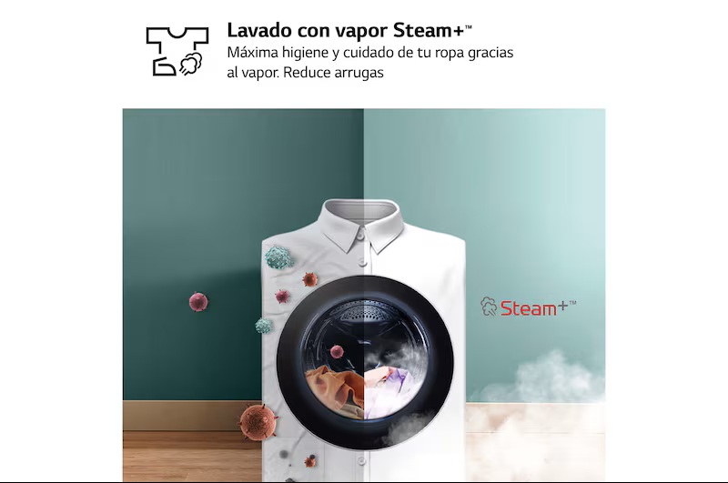 LG F4WR6009A0W, Lavadora inteligente AI Direct Drive. TurboWash 360º, Vapor, 9kg , 1400rpm Un 10% más eficiente que A, Serie 600